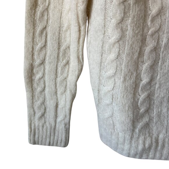 Ganni Cable Knit Keyhole Alpaca Blend Sweater Mock Neck Cut Out Zip Up Ivory - Picture 12 of 16